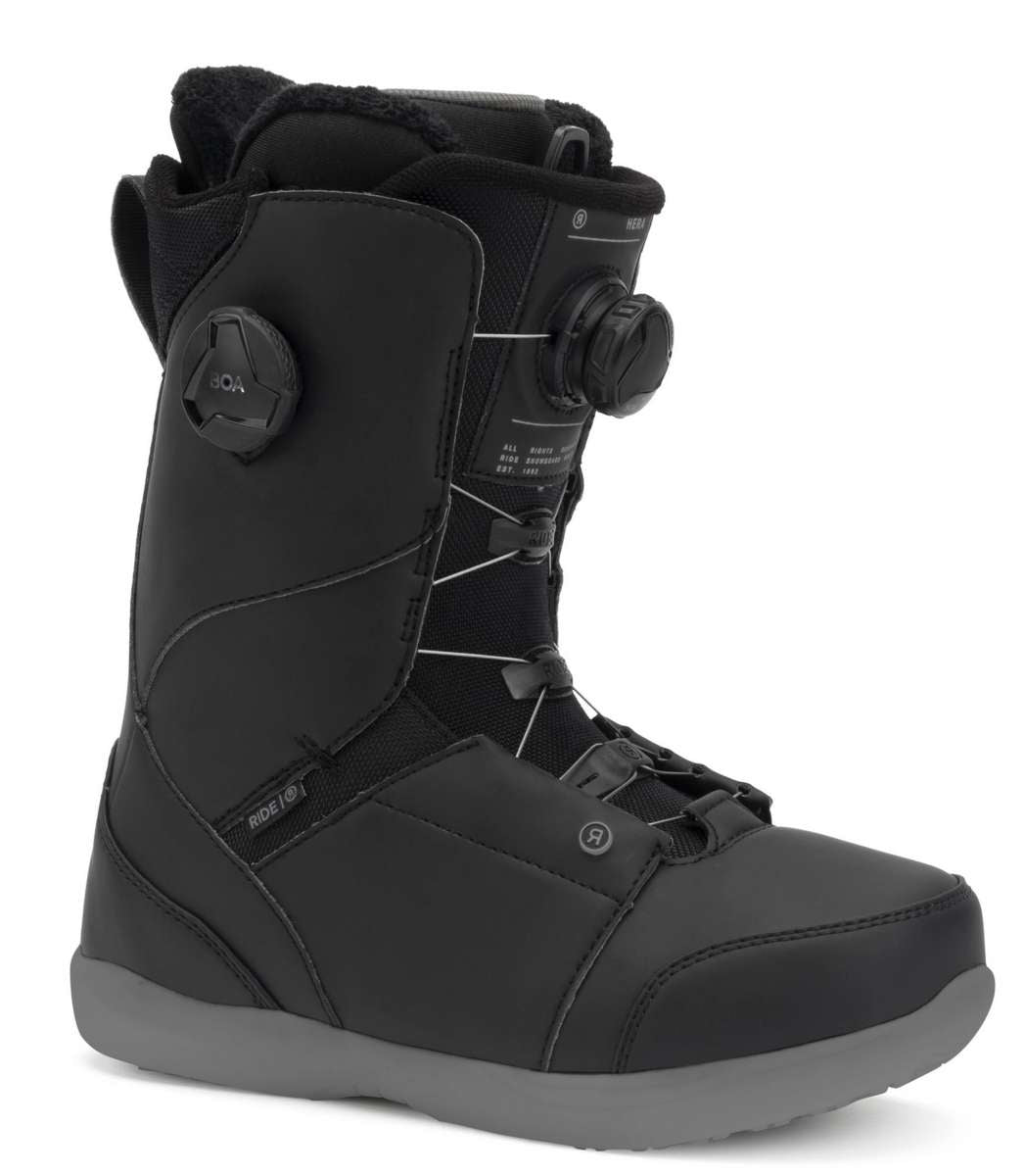 Ride Ladies Hera Snowboard Boots 2022 - Black snowboard boots with a textured pattern on the side and a white logo on the tongue.