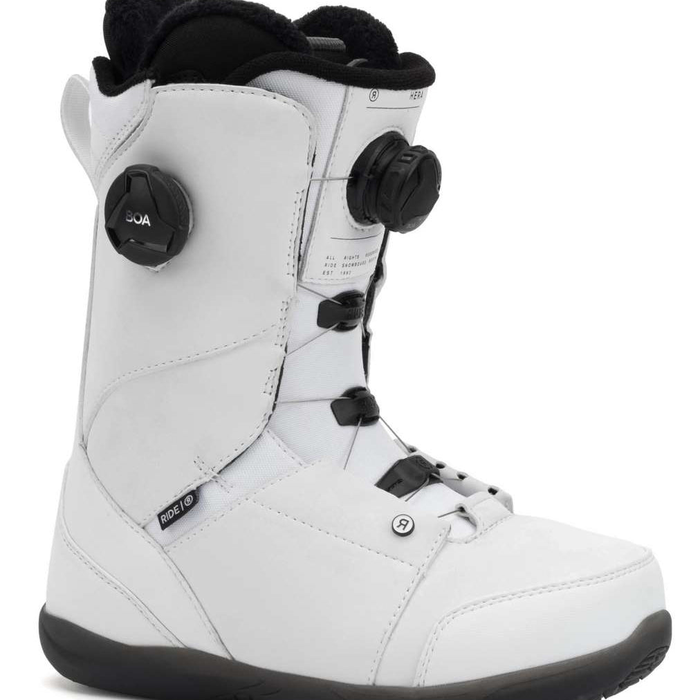 Ride Ladies Hera Snowboard Boots 2022 - White snowboard boots with black laces and a black BOA dial on the side.