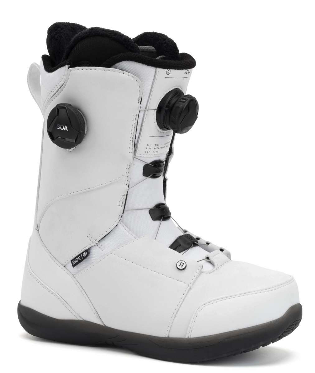 Ride Ladies Hera Snowboard Boots 2022 - White snowboard boots with black laces and a black BOA dial on the side.