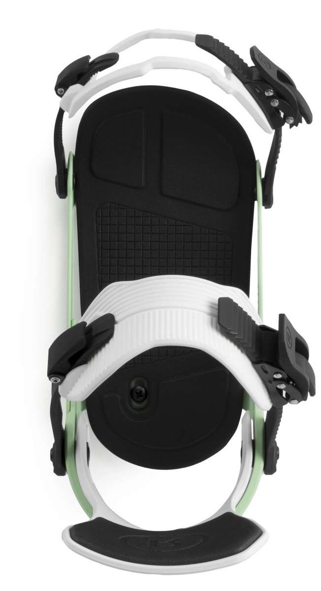 Ride Ladies AL-6 Snowboard Bindings 2022 - A pair of black bindings with silver buckles and straps, viewed from above.