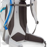 CamelBak Ladies Rim Runner X20 70oz Pack - A white backpack with a blue water hose and black straps.