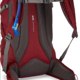 CamelBak Ladies Rim Runner X20 70oz Pack 2022-2023 - A maroon-colored hydration pack with a blue drinking tube and white lettering.