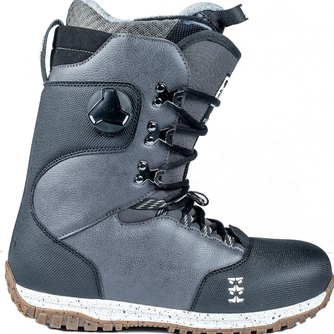 Rome Bodega Hybrid BOA Snowboard Boot 2024 - A black snowboard boot with a textured pattern on the toe and heel, featuring silver hardware and a white logo on the side.