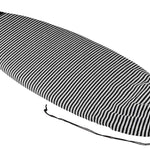 Ronix Sleeping Sack Round Surf Sock 2022 - A black and white striped sleeping bag with a round shape, featuring a drawstring at the top.