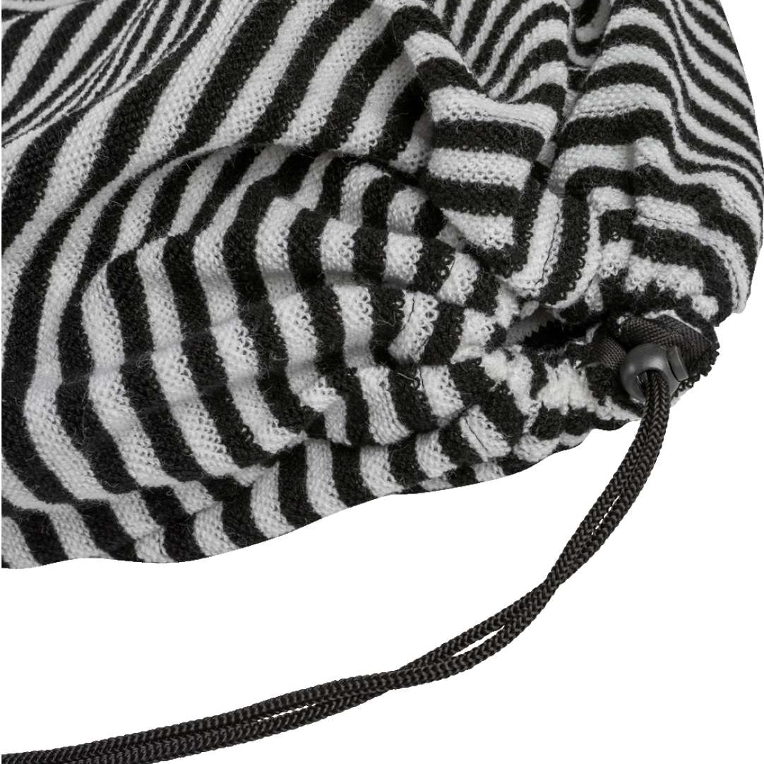 Ronix Sleeping Sack Round Surf Sock 2022 - A black and white striped sleeping bag with a drawstring closure at the top.