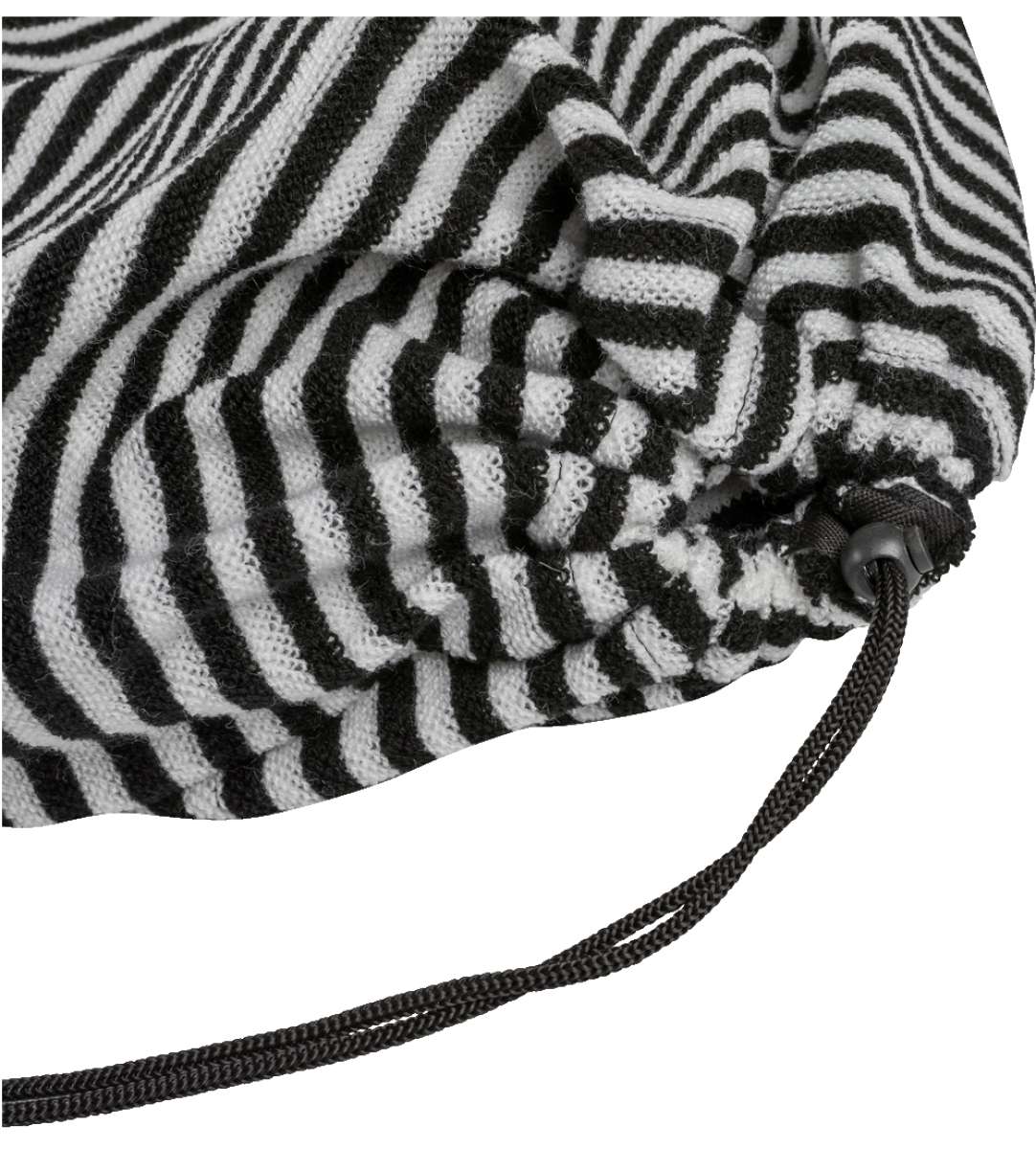 Ronix Sleeping Sack Round Surf Sock 2022 - A black and white striped sleeping bag with a drawstring closure at the top.