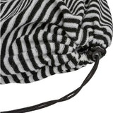 Ronix Sleeping Sack Round Surf Sock 2022 - A black and white striped sleeping bag with a drawstring closure at the top.