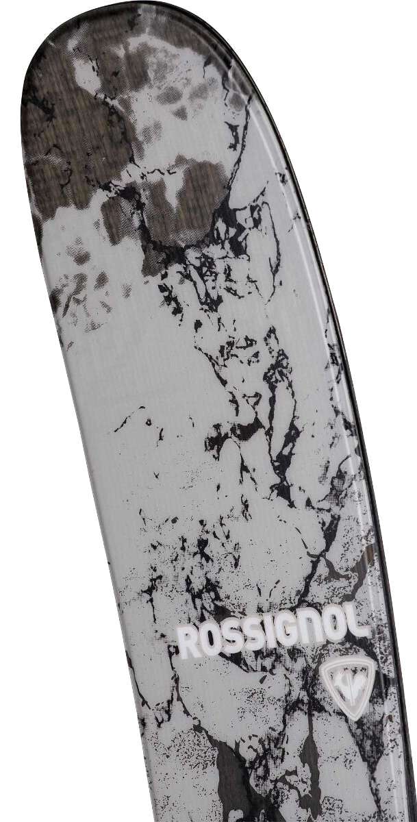 Rossignol Blackops Escaper 94 Flat Ski 2022 - A black and white ski with a marbled pattern on its top surface.