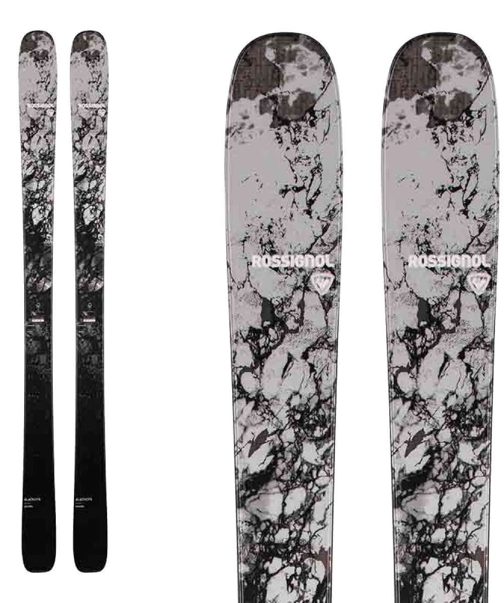 Rossignol Blackops Escaper 94 Flat Ski 2022 - A black and white ski with a marbled pattern on top, featuring a distinctive Rossignol logo in white at the tip.
