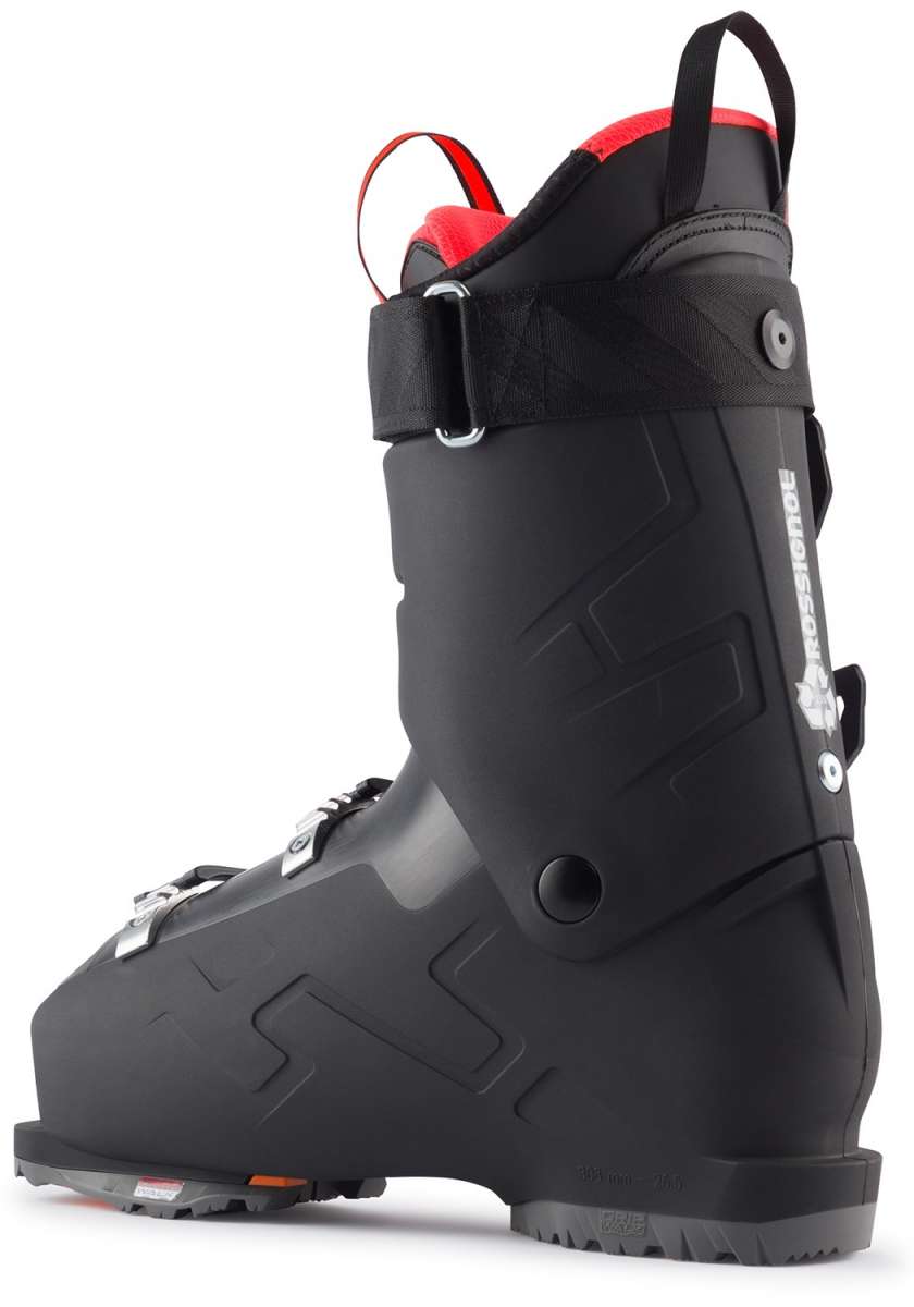 Rossignol Speed 120 HV Ski Boots 2024 - Black ski boots with silver buckles and straps, featuring a red interior lining.