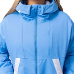 Roxy Women's Chloe Kim Insulated Jacket 2024 - A light blue jacket with a white logo on the left chest and a hood.