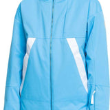 Roxy Women's Chloe Kim Insulated Jacket 2024 - A sky blue jacket with a white logo on the left chest and a hood.