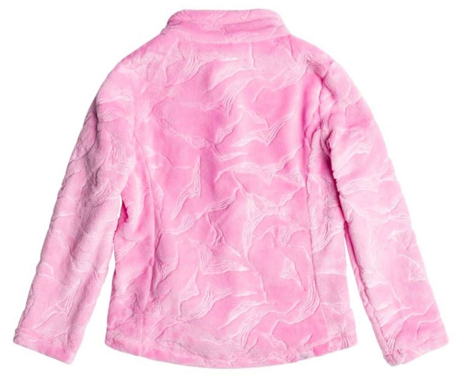 Roxy Junior's Mini Igloo Full Zip Fleece 2024 - A pink fleece jacket with a zippered front and white logo on the chest.