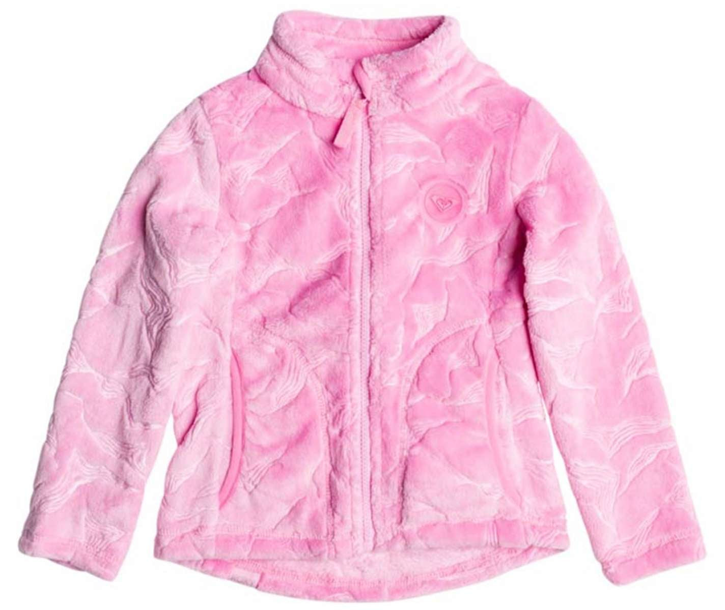 Roxy Junior's Mini Igloo Full Zip Fleece 2024 - A pink fleece jacket with a zip up front and two pockets on either side.