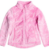 Roxy Junior's Mini Igloo Full Zip Fleece 2024 - A pink fleece jacket with a zip up front and two pockets on either side.