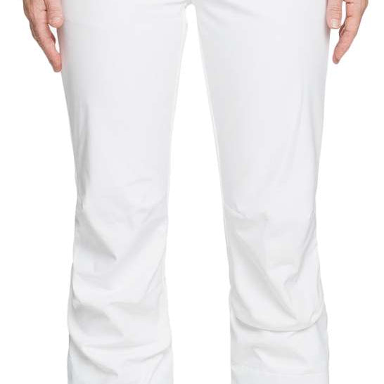 Roxy Women's Rising High Pant 2023 - White snow pants with black waistband and two zippered pockets on front.