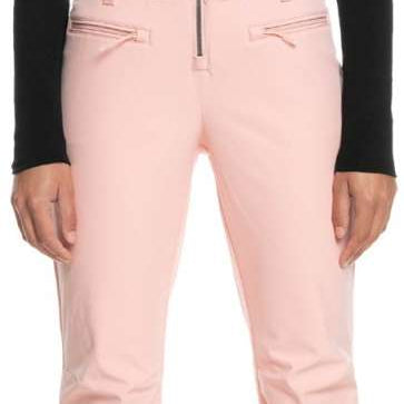 Roxy Women's Summit Bib Shell Pant 2023 - A pair of bib shell pants with a black and white patterned design on the front, featuring a zippered fly and adjustable straps.