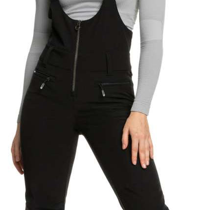 Roxy Women's Summit Bib Shell Pant 2023 - Black bib shell pant with zippered pockets and adjustable straps.