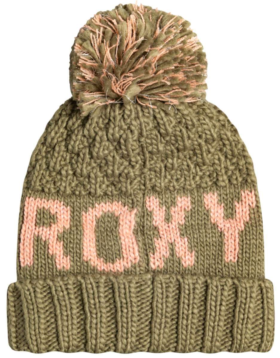Roxy Junior's Tonic Beanie 2023 - A green beanie with a pink "ROXY" logo on the front.