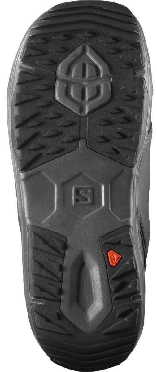 Salomon Dialogue Dual Boa Wide Snowboard Boot 2022 - Black snowboard boot with a textured rubber outsole and silver metal hardware.