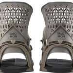 Salomon Highlander Snowboard Binding 2022 - A pair of tan snowboard bindings with a geometric pattern on top and black buckles.