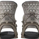 Salomon Highlander Snowboard Binding 2022 - A pair of tan snowboard bindings with a geometric pattern on top and black buckles.