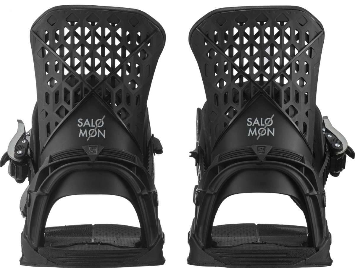 Salomon Highlander Snowboard Binding 2022 - Black snowboard bindings with silver buckles and straps.