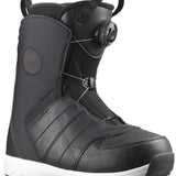 Salomon Junior's Launch Boa Snowboard Boot 2022 - Black snowboard boot with a round, black BOA dial on top and a white sole.
