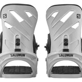 Salomon Rhythm Snowboard Bindings 2022 - A pair of white snowboard bindings with black buckles and straps.