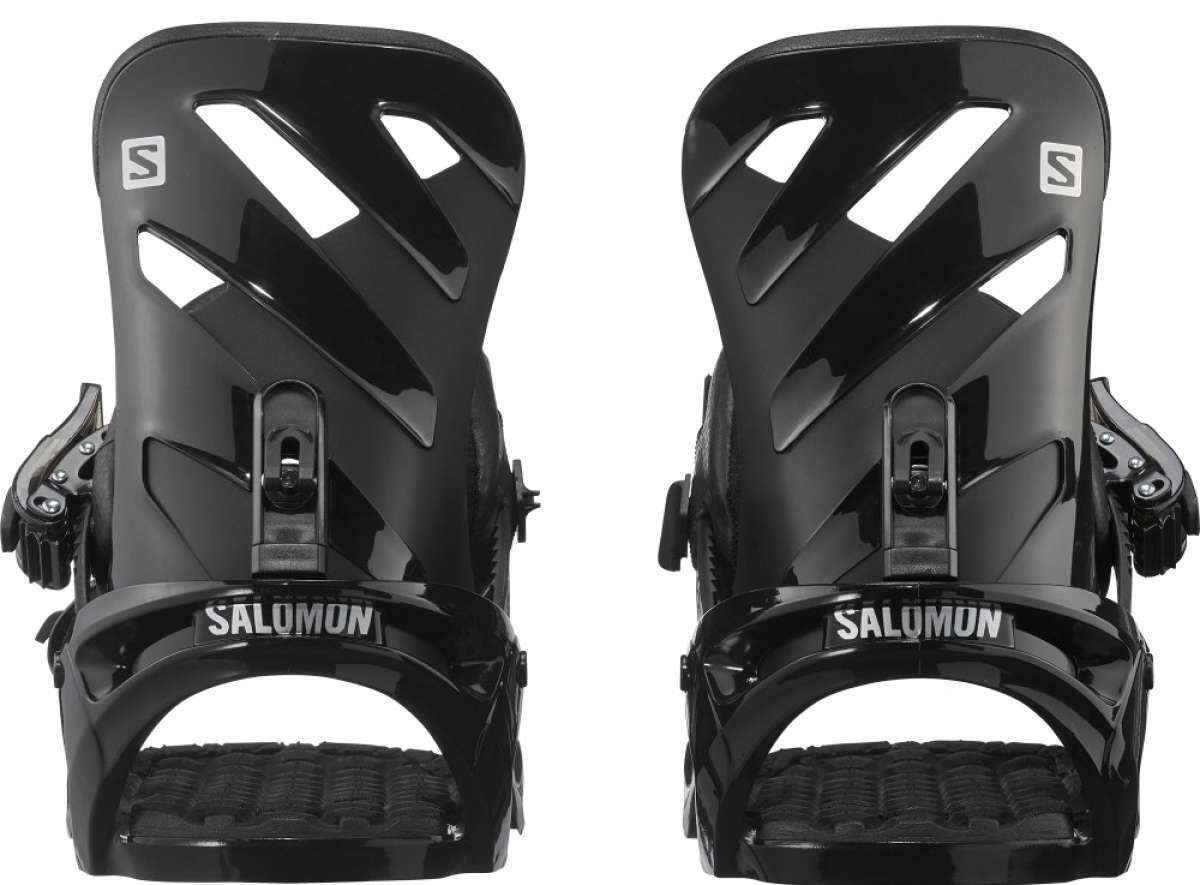 Salomon Rhythm Snowboard Bindings 2022 - Black bindings with silver buckles and a textured strap.