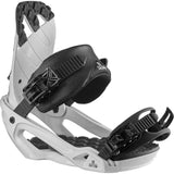 Salomon Rhythm Snowboard Bindings 2022 - A pair of black bindings with a textured strap and a white base plate.