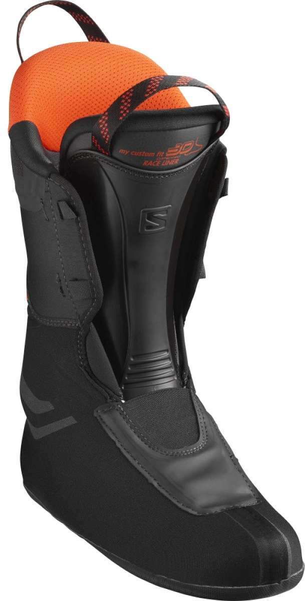 Salomon Shift Pro 130 AT Ski Boot 2022 - Black ski boot with a textured pattern on the side and a silver buckle.