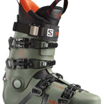 Salomon Shift Pro 130 AT Ski Boot 2022 - A green ski boot with a black strap and buckle on the side.