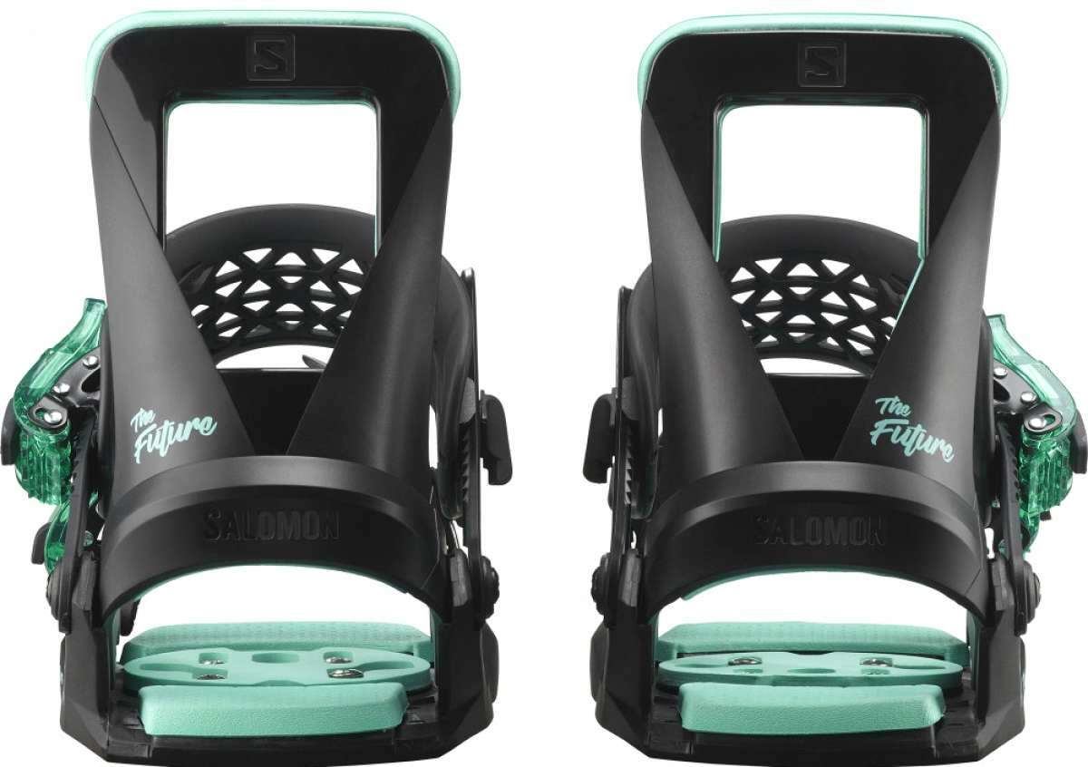 Salomon Juniors The Future Bindings 2022 - Black bindings with mint green accents and a mint green strap.