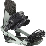 Salomon Trigger Snowboard Bindings 2022 - A pair of black snowboard bindings with a textured footbed and silver buckles.