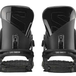 Salomon Trigger Snowboard Bindings 2022 - Black bindings with a glossy finish and silver Salomon logo on top of each binding.