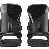 Salomon Trigger Snowboard Bindings 2022 - Black bindings with a glossy finish and silver Salomon logo on top of each binding.
