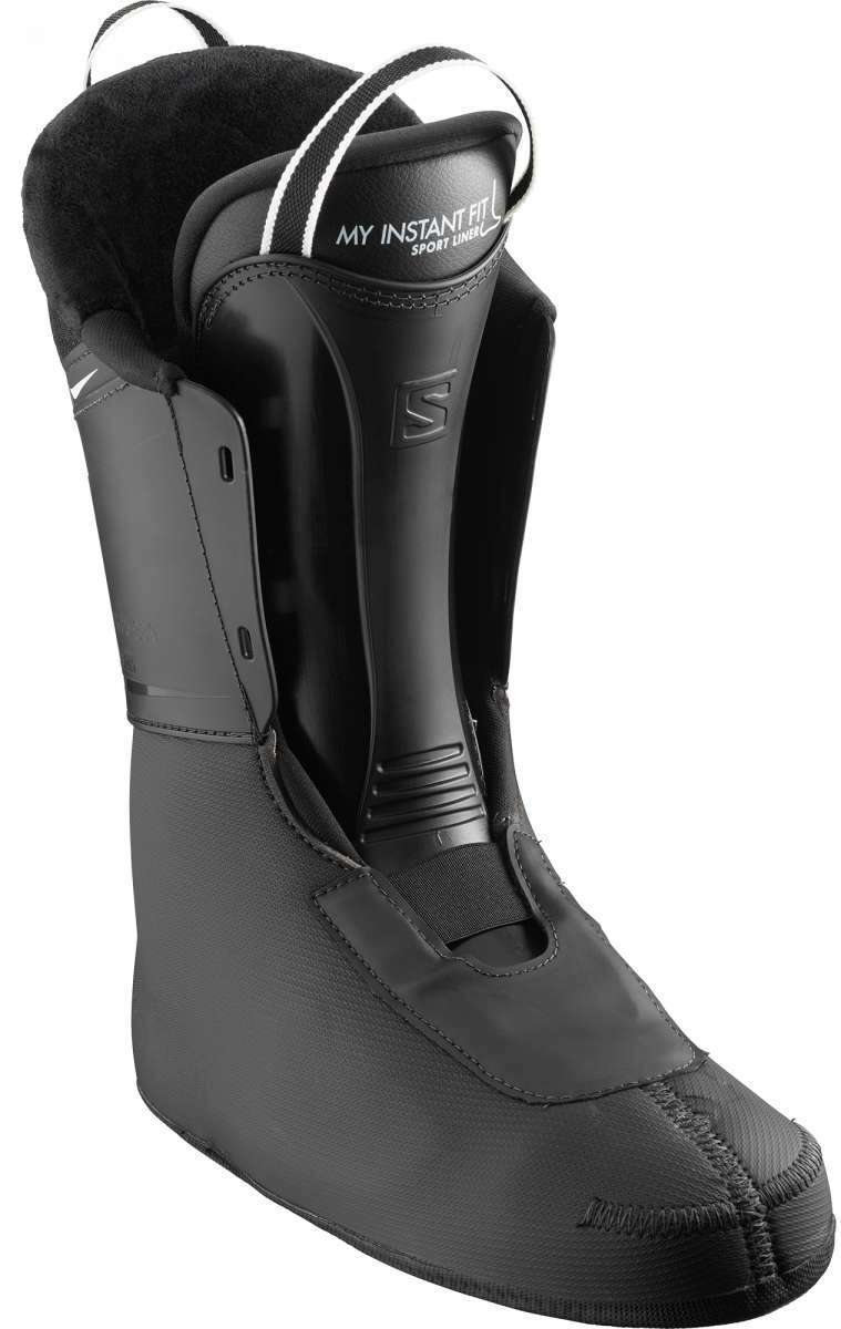 Salomon S-Pro HV 90 IC Ski Boots 2020-2021 - Black ski boots with white accents and a textured pattern on the tongue.