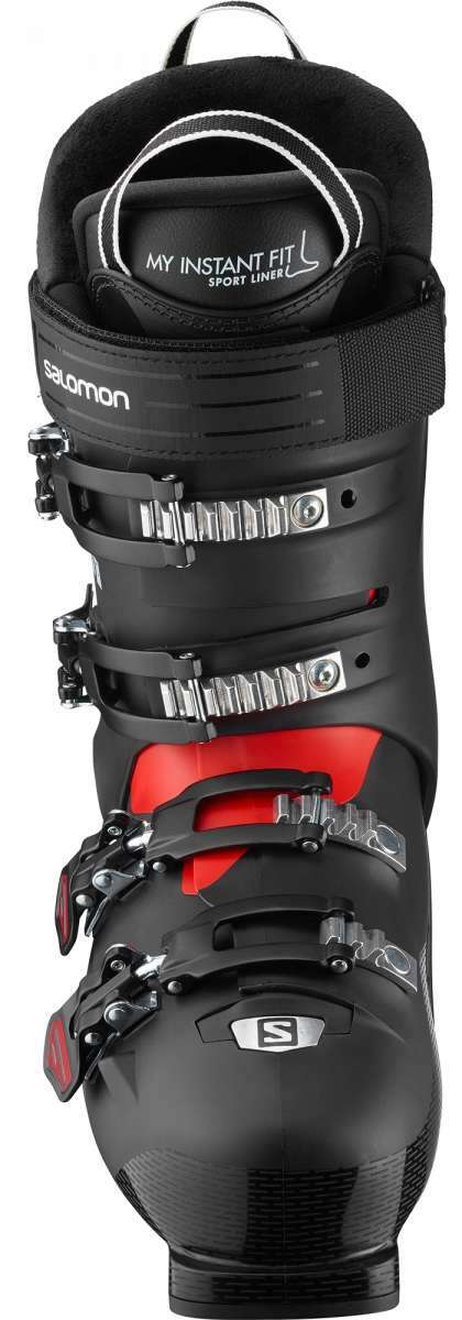 Salomon S-Pro HV 90 IC Ski Boots 2020-2021 - Black ski boots with white lettering and silver buckles.