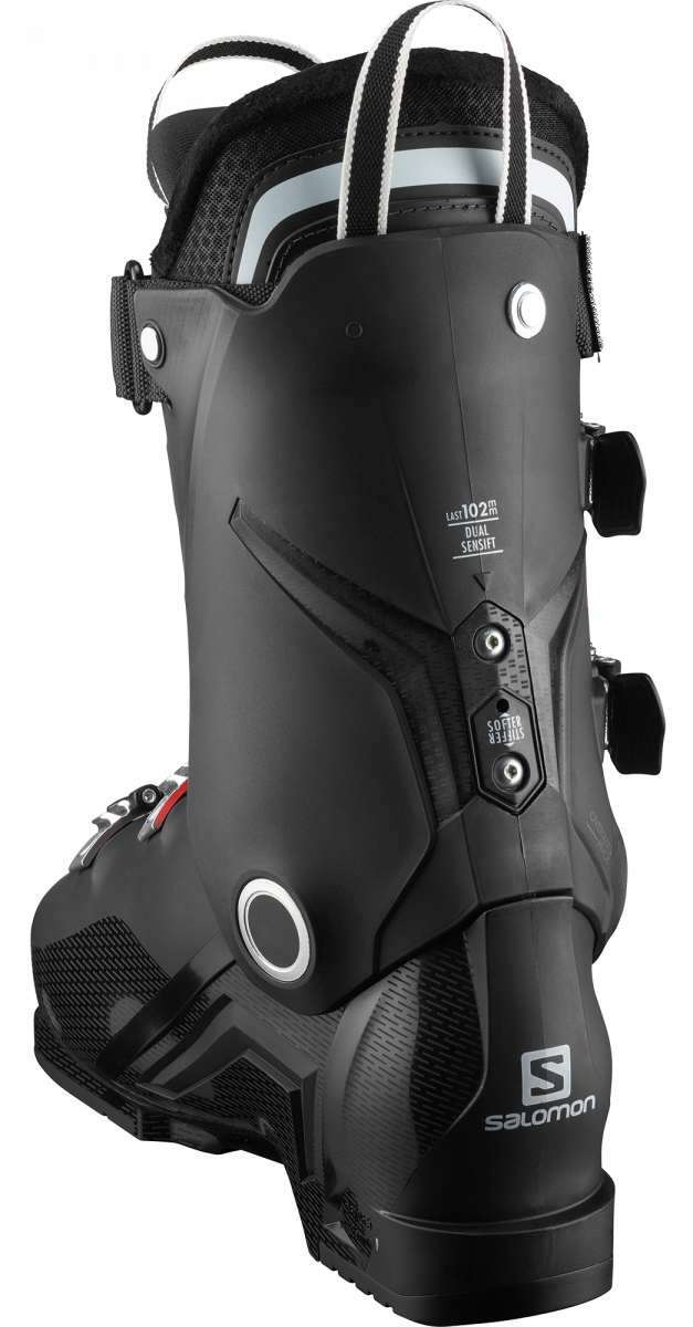 Salomon S-Pro HV 90 IC Ski Boots 2020-2021 - Black ski boots with white accents and silver buckles.