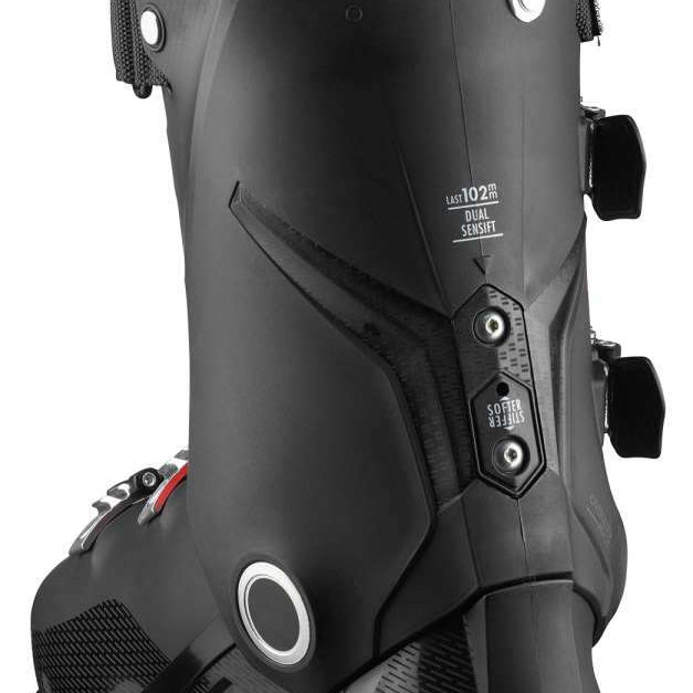 Salomon S-Pro HV 90 IC Ski Boots 2020-2021 - Black ski boots with white accents and silver buckles.