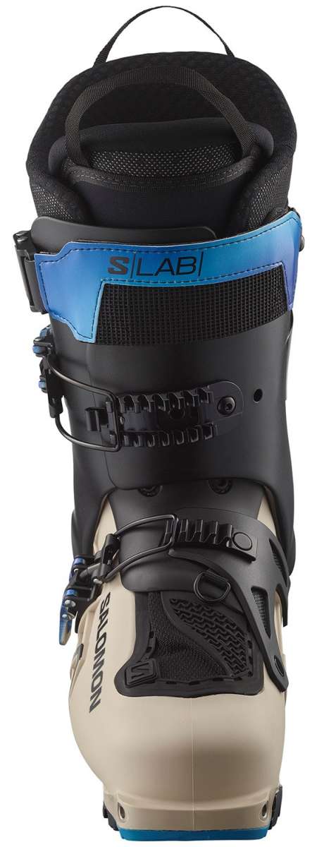 Salomon S/Lab MTN Ski Boots 2024 - Black ski boots with a blue strap and black laces.