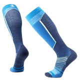 Smartwool Target Cushion Over the Calf Socks 2022-2023 - A pair of dark blue over-the-calf socks with a white logo on top and light blue accents.