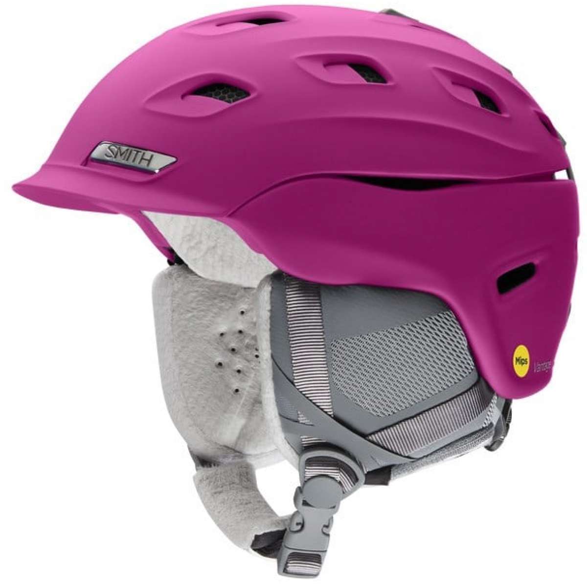 Smith Women's Vantage MIPS Helmet 2023 - A pink helmet with a white logo on the side and a black strap in the back.