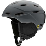 Smith Mission Mips Helmet 2023 - A matte black helmet with a white logo on the front and ventilation holes along the top.