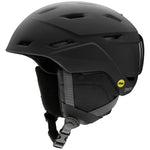 Smith Mission Mips Helmet 2023 - Matte black helmet with a white logo on the side and a yellow MIPS tag on the back.