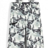 Spyder Boys Propulsion Insulated Pant - White snow pants with black trees and mountains printed all over, featuring a black waistband and black straps on the back.