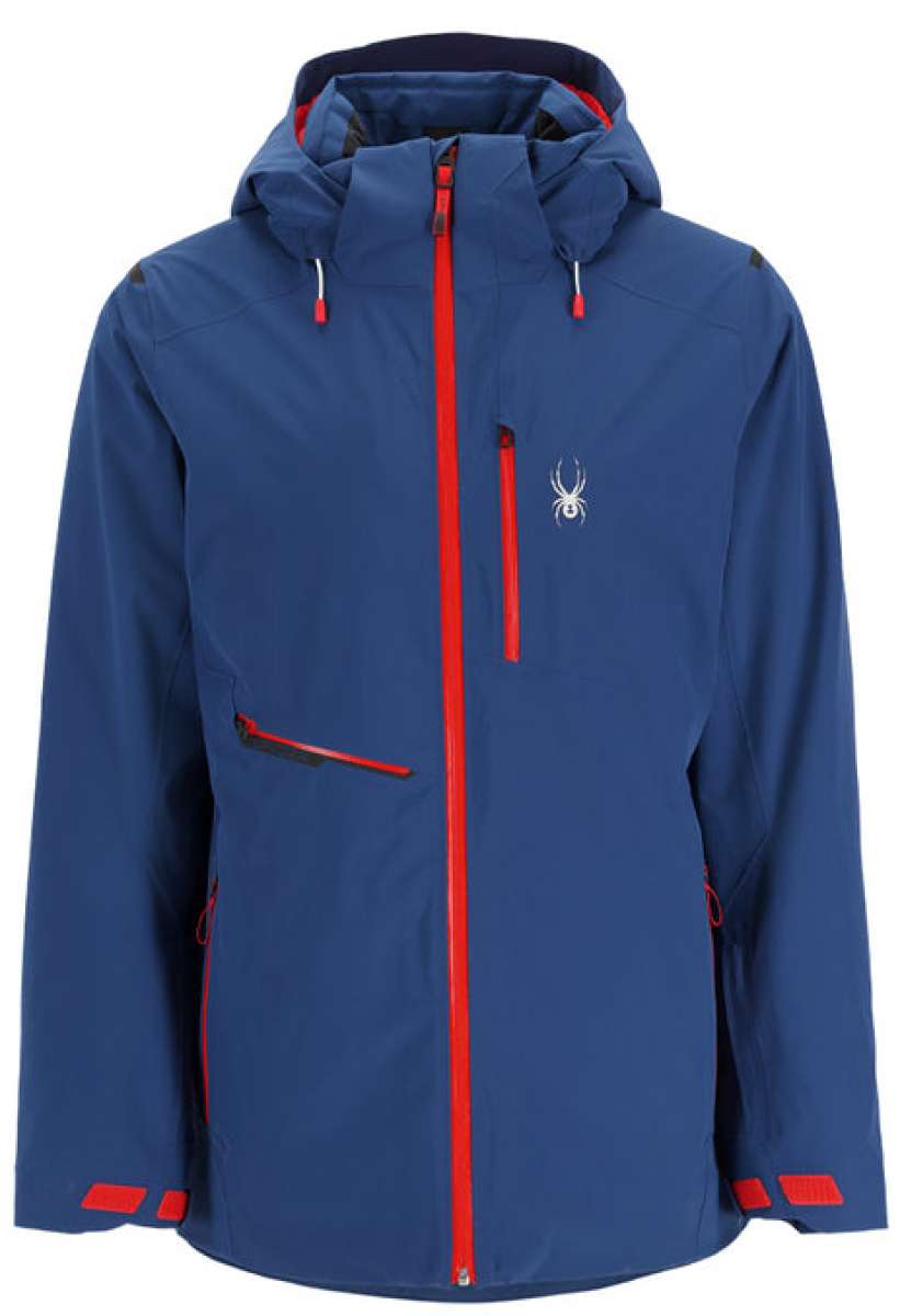 Spyder Avid Stretch Insulated Jacket 2023 - Dark blue jacket with black and red accents, featuring a white spider logo on the left chest area.