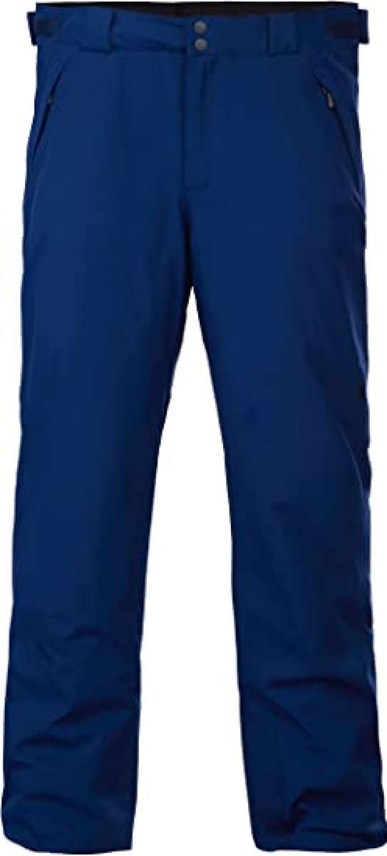 Spyder Men's Mesa Insulated Pants 2021 - Dark blue pants with a slight sheen, featuring two zippered pockets on the front and a belt loop at the waist.
