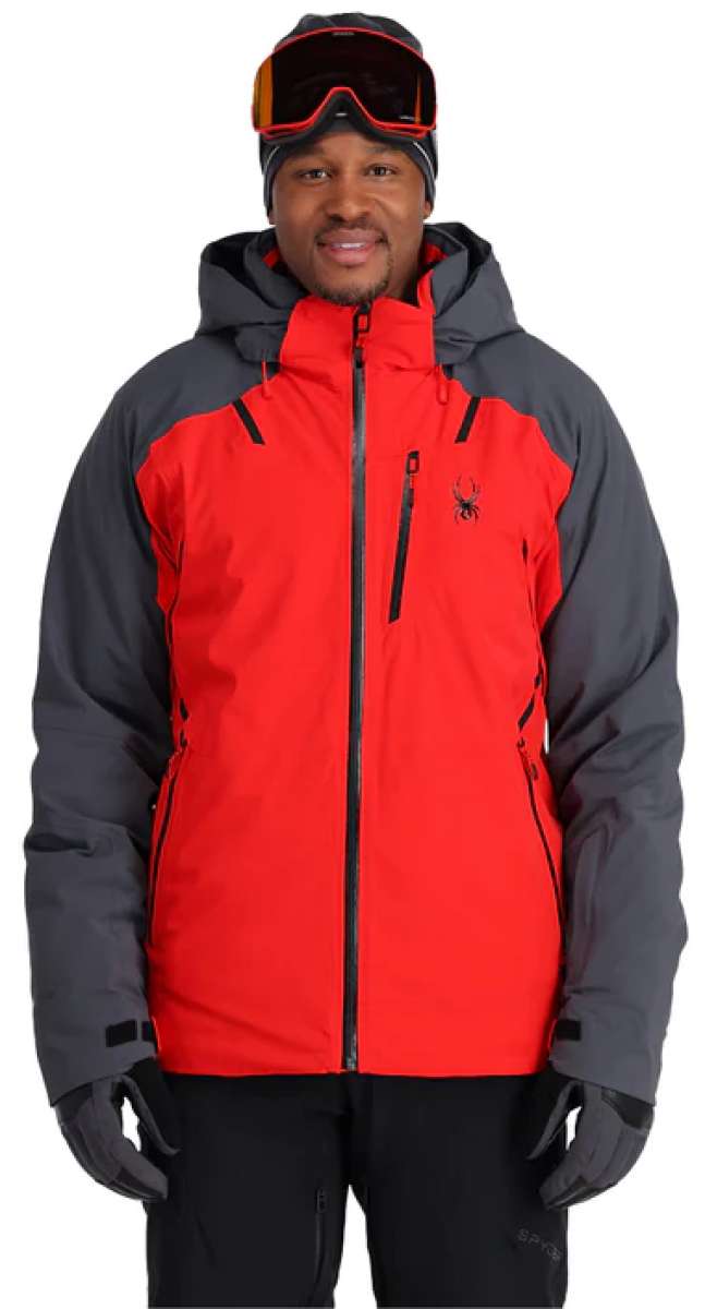 Spyder Vanqysh Insulated Jacket - A red ski jacket with black accents and a black zipper.